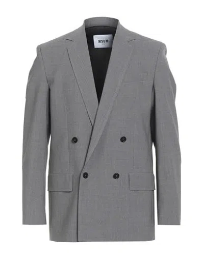 Msgm Man Blazer Grey Size 42 Virgin Wool, Elastane