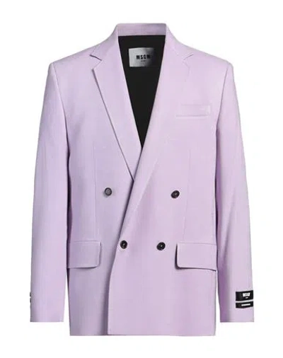 Msgm Man Blazer Mauve Size 36 Viscose, Polyester, Elastane In Purple