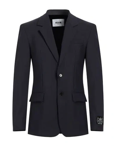 Msgm Man Blazer Midnight Blue Size 38 Virgin Wool, Elastane