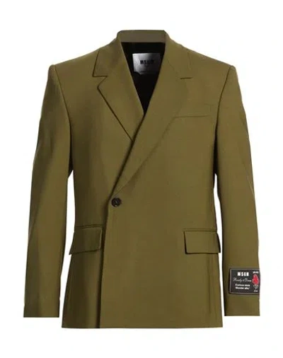 Msgm Man Blazer Military Green Size 44 Virgin Wool, Elastane In Burgundy