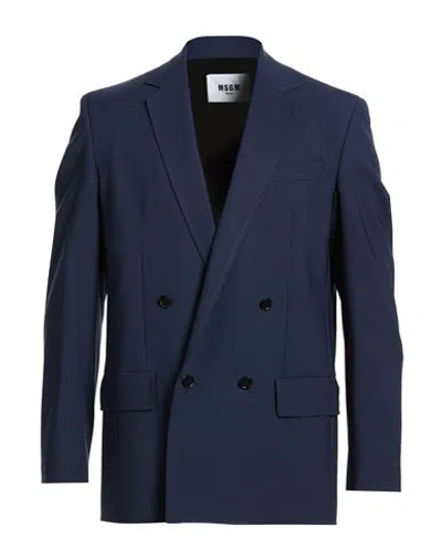 Msgm Man Blazer Navy Size 40 Virgin Wool, Elastane In Blue