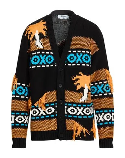 Msgm Man Cardigan Black Size L Cotton In Multi