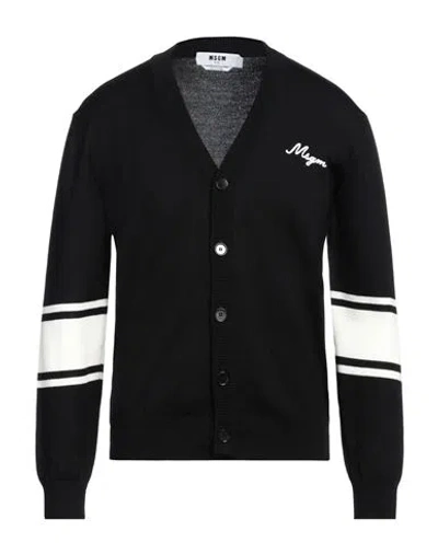 Msgm Man Cardigan Black Size Xl Virgin Wool