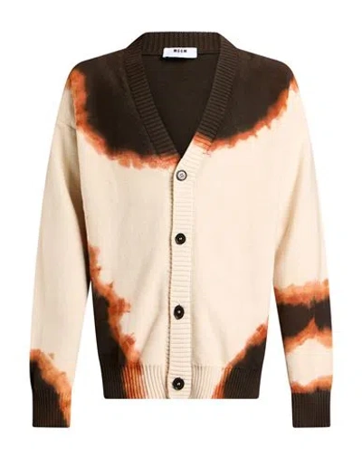 Msgm Man Cardigan Dark Brown Size M Cotton In Multi