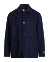 Msgm Man Coat Navy Size 42 Virgin Wool, Polyamide In Blue