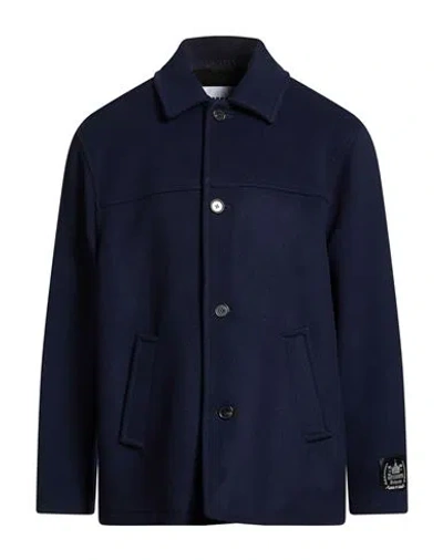 Msgm Man Coat Navy Size 42 Virgin Wool, Polyamide In Blue