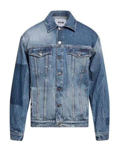 Msgm Man Denim Outerwear Blue Size 40 Cotton