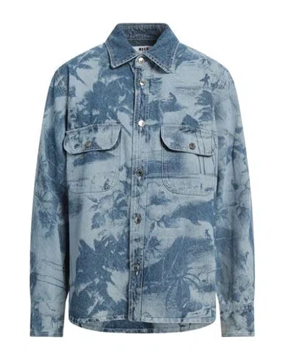 Msgm Man Denim Shirt Blue Size 16 Cotton