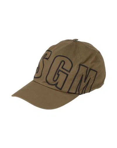 Msgm Man Hat Military Green Size Onesize Cotton In Green