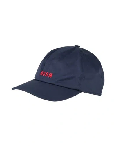 Msgm Man Hat Navy Size Onesize Polyester, Cotton In Navy Blue
