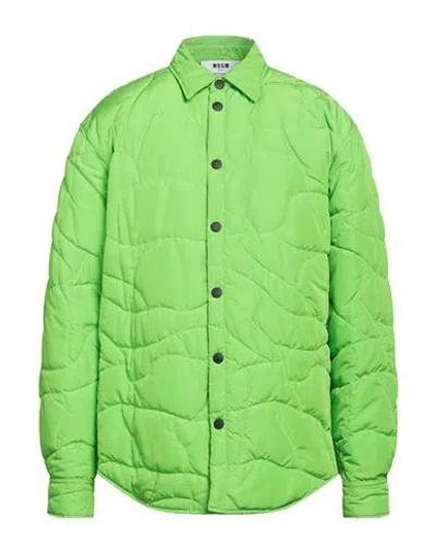Msgm Man Shirt Acid Green Size 16 Polyester