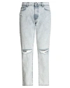 Msgm Logo Patch Distressed Straight Leg Jeans In Blue