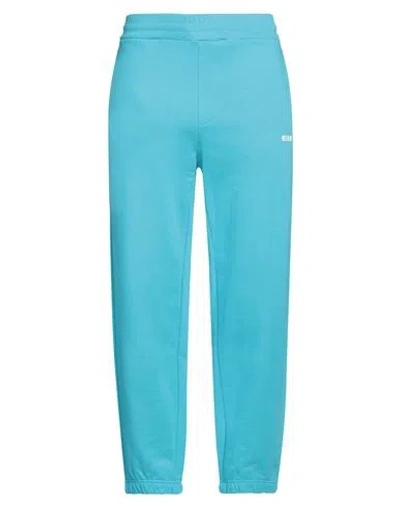 Msgm Man Pants Turquoise Size Xl Cotton In Blue