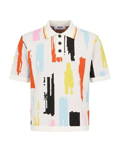 Msgm Man Polo Shirt Off White Size Xs Viscose, Polyester In Multi
