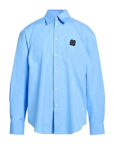 Msgm Man Shirt Azure Size 16 ½ Cotton In Blue
