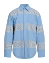 Msgm Man Shirt Azure Size 16 ½ Organic Cotton, Cotton In Blue