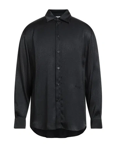 Msgm Man Shirt Black Size 15 ½ Acetate, Silk