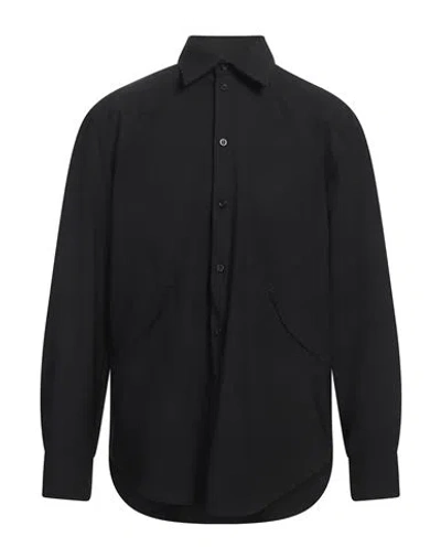 Msgm Man Shirt Black Size 15 Virgin Wool, Elastane