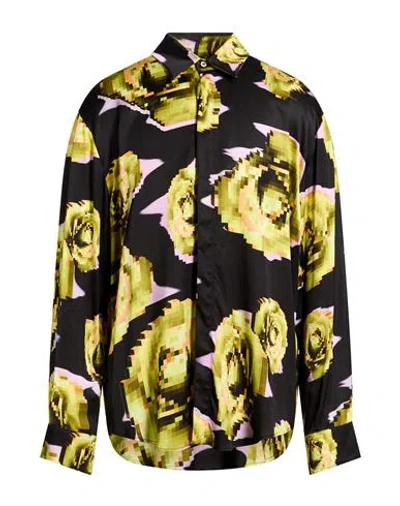 Msgm Man Shirt Black Size 17 ½ Viscose In Multi