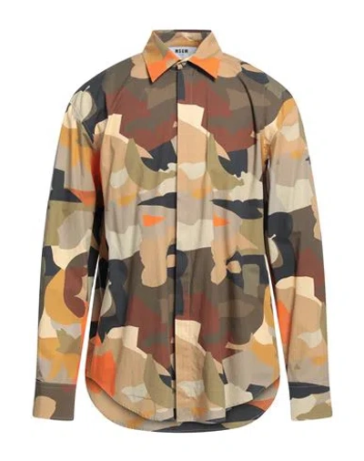 Msgm Man Shirt Brown Size 16 Cotton