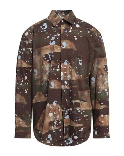 Msgm Man Shirt Chocolate Brown Size 16 Cotton