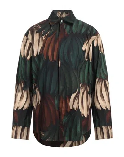 Msgm Man Shirt Dark Brown Size 15 Cotton