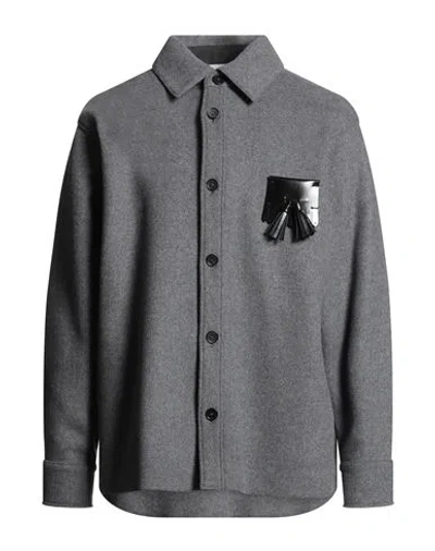 Msgm Man Shirt Grey Size 38 Wool, Polyamide In Gray