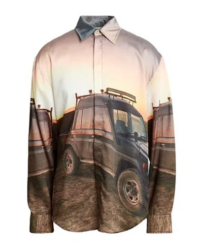 Msgm Man Shirt Khaki Size 15 ¾ Polyester In Beige