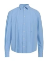 Msgm Man Shirt Light Blue Size 17 Organic Cotton In Blue