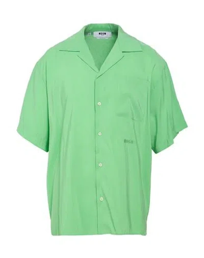 Msgm Man Shirt Light Green Size 17 Viscose, Polyester