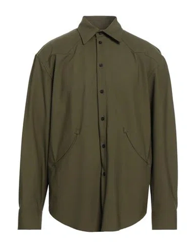 Msgm Man Shirt Military Green Size 15 ¾ Virgin Wool, Elastane