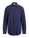 Msgm Man Shirt Navy Size 16 Viscose In Blue