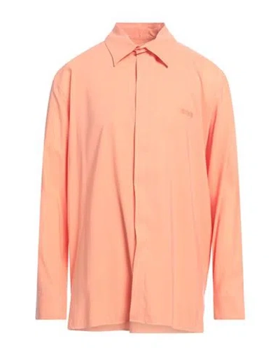 Msgm Man Shirt Salmon Pink Size 17 Viscose, Polyester