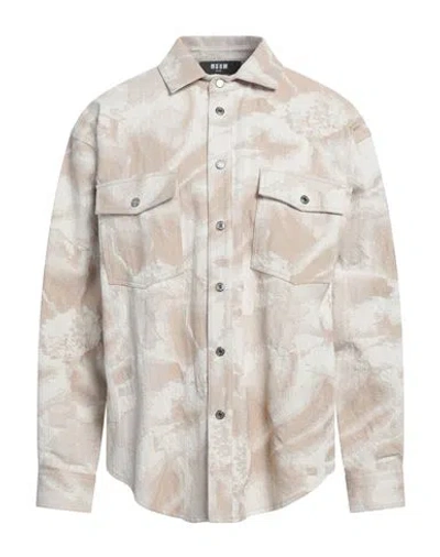 Msgm Man Shirt Sand Size 15 ¾ Cotton, Polyester In Beige