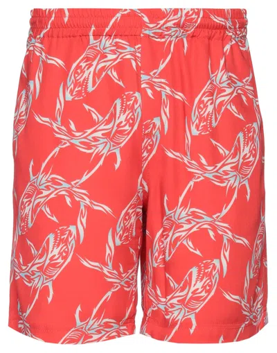 Msgm Man Shorts & Bermuda Shorts Coral Size 34 Viscose In Red