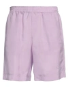 Msgm Regular Fit Cupro Shorts With Logo Detail In Purple