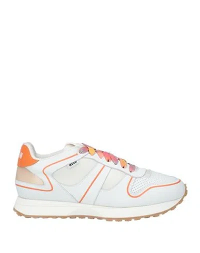 Msgm Man Sneakers White Size 9 Leather, Textile Fibers