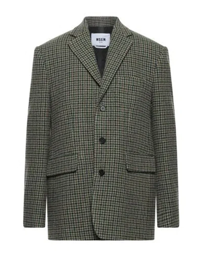 Msgm Man Suit Jacket Military Green Size 38 Virgin Wool