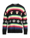 Msgm Cross-neck Knitwear With Pixelated Motifs In Black