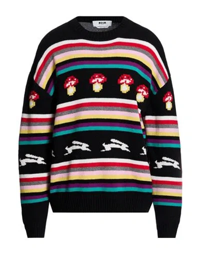 Msgm Man Sweater Black Size S Wool, Polyamide