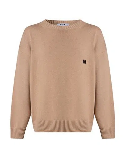 Msgm Man Sweater Camel Size S Mohair Wool, Cashmere In Neutral