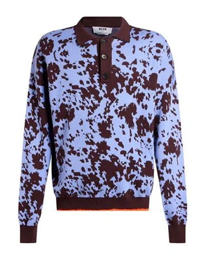 Msgm Man Sweater Lilac Size M Cotton In Blue