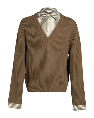 Msgm Man Sweater Military Green Size Xl Cotton In Multi