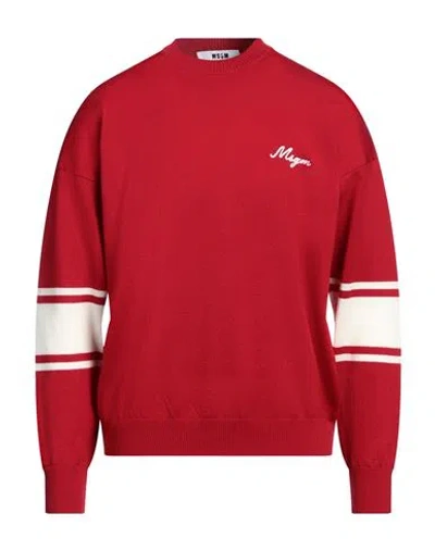 Msgm Man Sweater Red Size Xl Virgin Wool