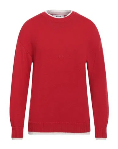 Msgm Man Sweater Red Size L Wool, Cashmere