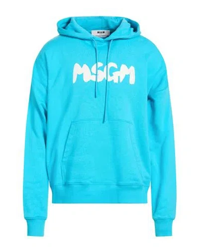 Msgm Man Sweatshirt Azure Size M Cotton In Blue