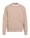 Msgm Beige Cotton Crewneck Sweatshirt Brush Logo Print On Neck In Multi