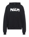 Msgm Black Hoodie With Spacious Hood And Graphic Logo In Black