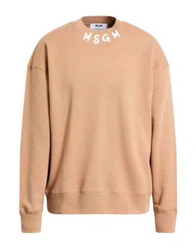Msgm Man Sweatshirt Camel Size L Cotton In Brown