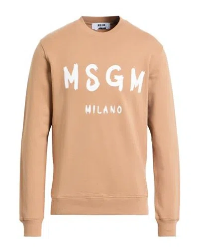 Msgm Man Sweatshirt Camel Size Xs Cotton In Brown